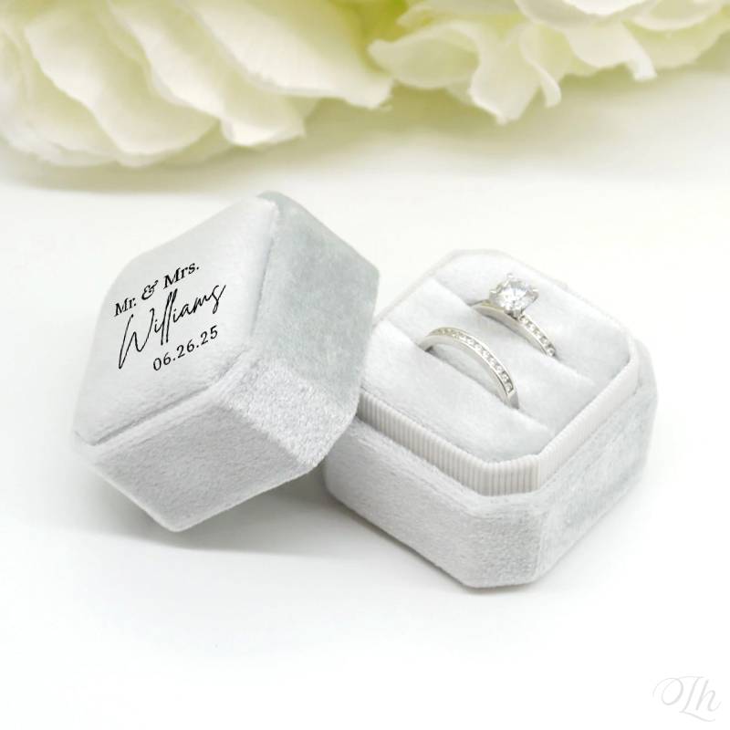 Velvet Jewelry Box - Caixa de anel de casamento personalizada,