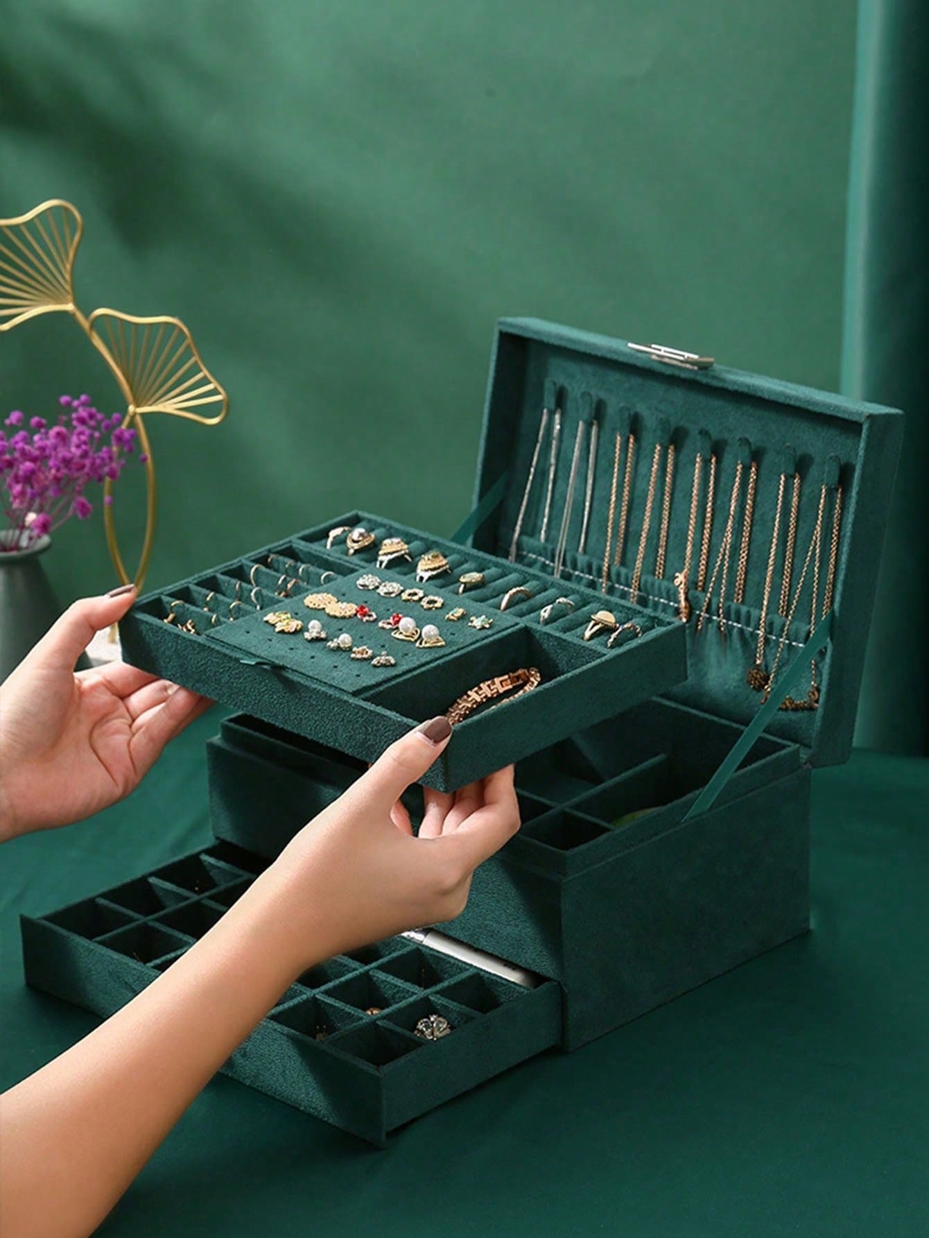 Caixa de Joias de Veludo de 3  - Velvet Jewelry Box avaliação e preço